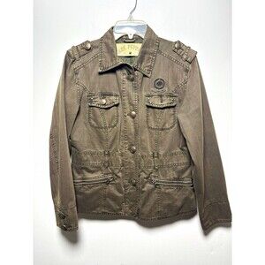 Mrs. Pepper Women’s L Green Military Utility Jacket Button Front Pockets Cotton